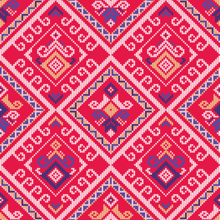 Filipino traditional Yakan weaving inspired vector seamless pattern - geometric ornament perfect for textile or fabric print designの写真素材