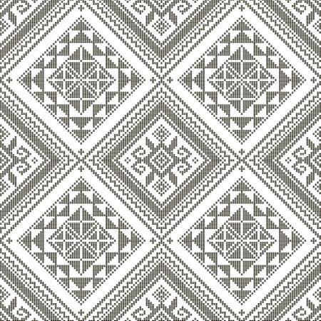 Yakan cloth inspired vector seamless pattern, traditional folk art textile or fabric print design from Philippines, geometric shapes in black and whiteのイラスト素材