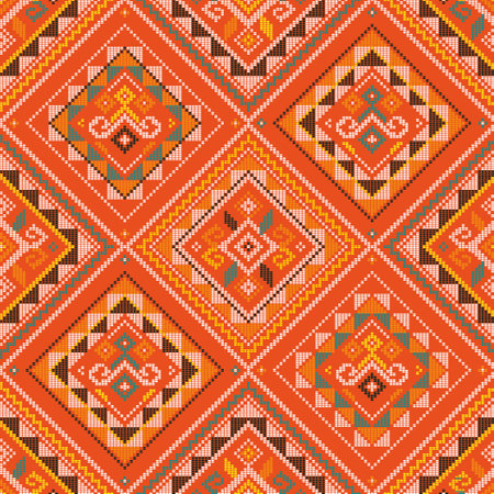 Filipino folk art Yakan cloth inspired vector seamless pattern, geometric textile or fabric print design from Philippinesのイラスト素材