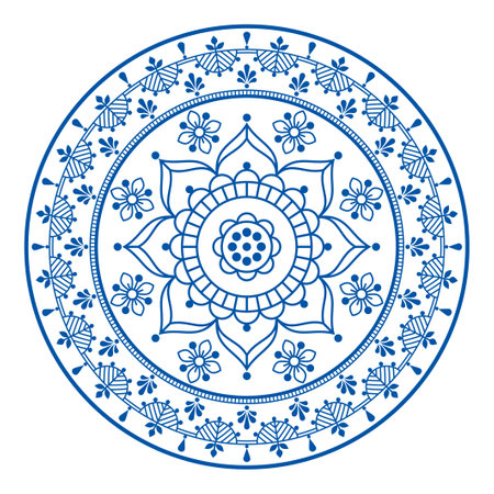 Floral mandala vector pattern - Scandinavian embroidery folk art style- perfect for greeting card or wedding invitationのイラスト素材