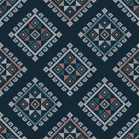 Yakan weaving inspired vector seamless pattern - Filipino tapestry geometric textile or fabric print design with diamond shapesのイラスト素材