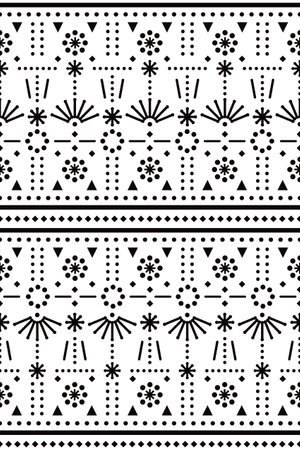 Minimalist textile or fabric print seamless vector pattern with dots, lines and flowers, folk art...