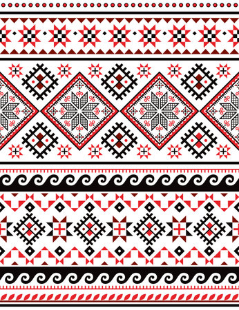 Ukrainian Hutsul Pysanky vector seamless pattern with waves, stars and geometric shapes, folk art Easter eggs repetitive designのイラスト素材