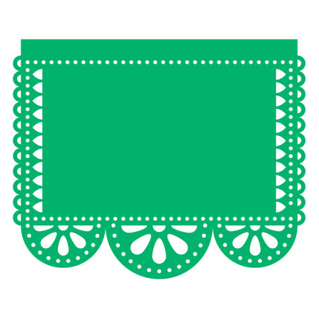 Papel Picado vector template design in green with empty space for text inspired by party garland cut out decorations from Mexicoのイラスト素材
