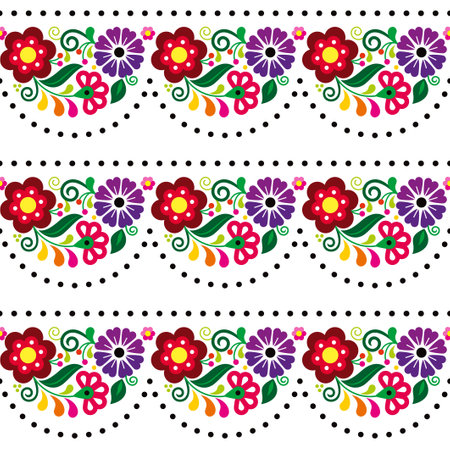 Mexican floral seamless vector pattern with, retro textile or fabric print design inspired by...