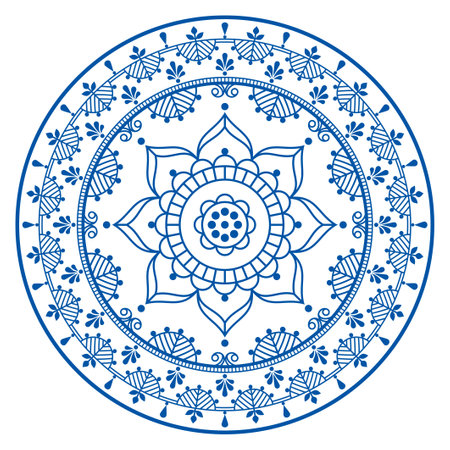 Scandinavian mandala with flowers and leaves vector embroidery folk art style - perfect for greeting card or wedding invitationのイラスト素材