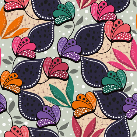 Ankara african wax vector seamless pattern, Java print inspired textile design - traditional ornament from West and Central Africaのイラスト素材