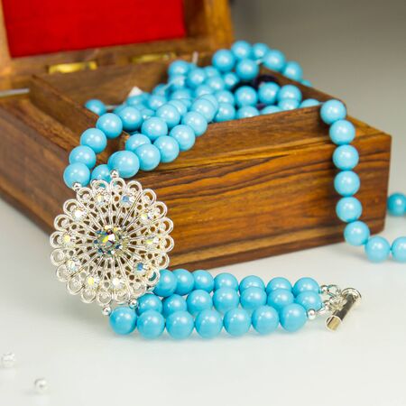 Blue Bracelet with filigre and crystal flower elementの写真素材