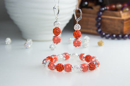 jewelry set with bracelets and earringsの写真素材