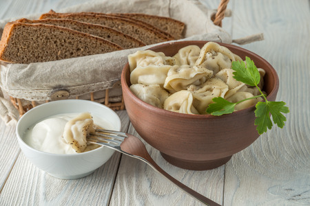 Russian traditional food pelmeniの写真素材