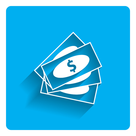 Vector icon of banknotes on bright blue backgroundのイラスト素材