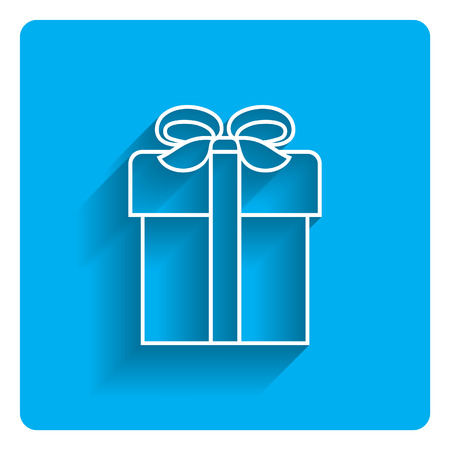 Vector icon of gift box with ribbon and bow on bright blue backgroundのイラスト素材