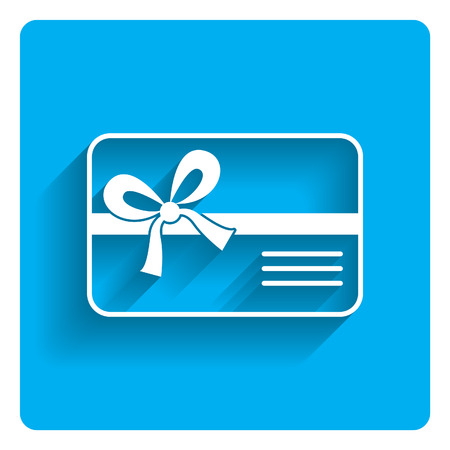 Vector icon of gift card with ribbon and bow on bright blue backgroundのイラスト素材