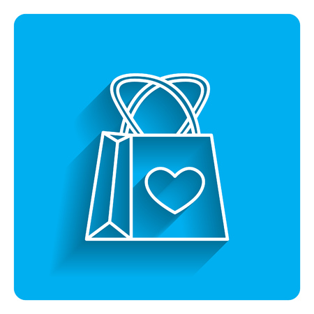 Vector icon of shopping bag with heart picture on bright blue backgroundのイラスト素材