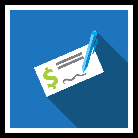 Icon of cheque book page with dollar sign and writing penのイラスト素材