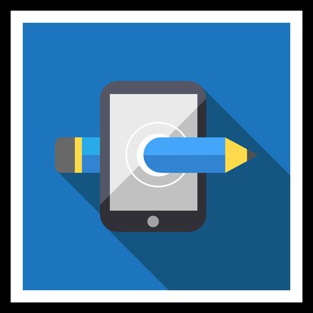 Icon of smartphone with pencil coming through screenのイラスト素材