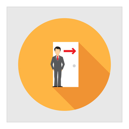 Icon of businessman figure standing at doorway with arrow direction singのイラスト素材