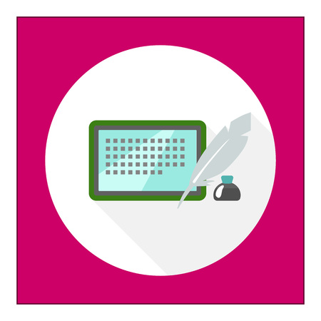 Icon of inkwell, quill and tablet computerのイラスト素材