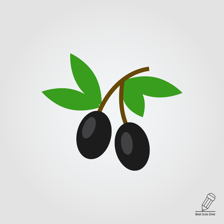 Icon of two olives on stem with leavesのイラスト素材
