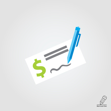 Icon of cheque book page with dollar sign and writing penのイラスト素材