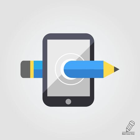 Icon of smartphone with pencil coming through screenのイラスト素材