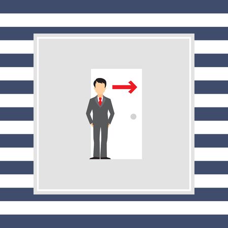 Icon of businessman figure standing at doorway with arrow direction singのイラスト素材