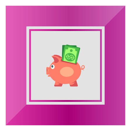 Icon of piggy bank with stuck dollar banknotesのイラスト素材