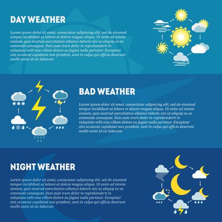Set of flat design concepts of weather and meteorology on colored backgroundのイラスト素材