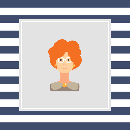 Female character icon, portrait of adult woman with curly red hair wearing glassesのイラスト素材