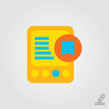 Icon of tablet computer with tag icon in bright blue circleのイラスト素材