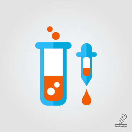 Icon of test tube with bubbling liquid and pipette with dropletのイラスト素材