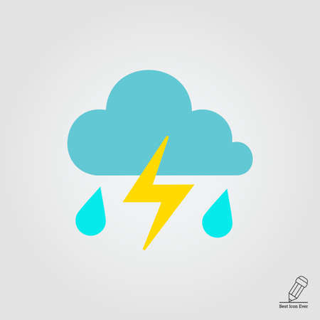 Icon of clouds with falling raindrops and lightningのイラスト素材