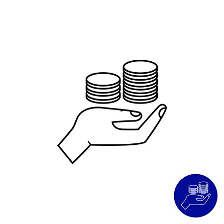 Icon of human palm holding stacks of coinsのイラスト素材