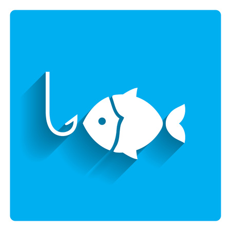 Icon of fish silhouette and fish hookのイラスト素材