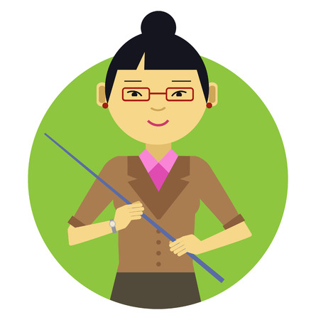 Female character, portrait of smiling young Asian female teacher holding pointerのイラスト素材