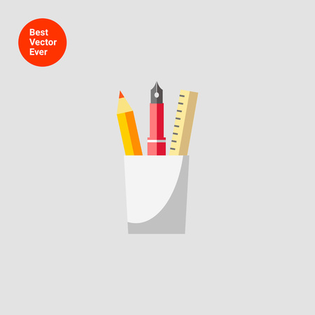 Icon of glass with pencil, ink pen and rulerのイラスト素材