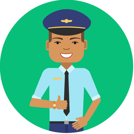 Male character, portrait of smiling pilot showing approval gestureのイラスト素材