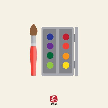 Icon of open watercolors box and brushのイラスト素材