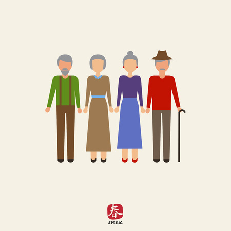Icon of two senior couplesのイラスト素材