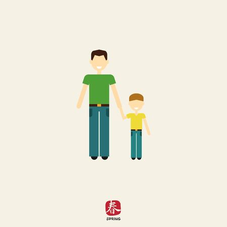 Icon of single-parent family consisting of one man and one childのイラスト素材