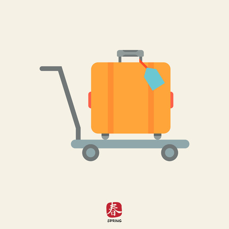 Icon of travel suitcase with tag on cartのイラスト素材