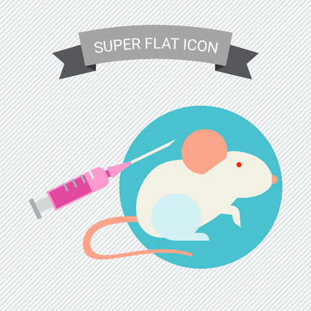 Icon of white laboratory mouse and syringeのイラスト素材