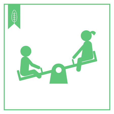 Icon of boy and girl silhouette sitting on seesawのイラスト素材