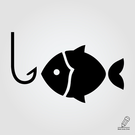 Icon of fish silhouette and fish hookのイラスト素材