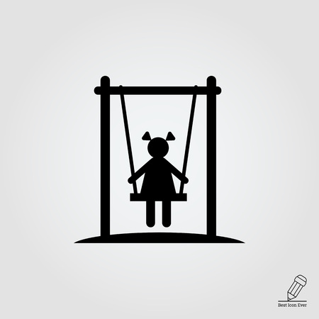 Icon of girl silhouette sitting on swingのイラスト素材