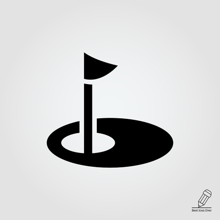 Icon of hole marked with pennant on golf courseのイラスト素材