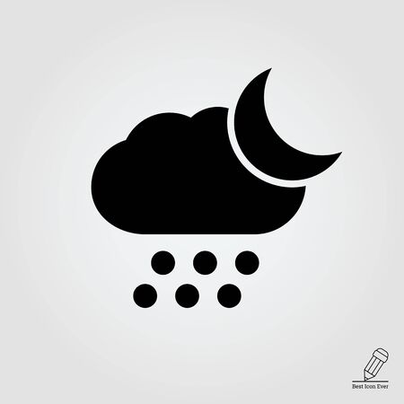 Icon of cloud with falling hailstones and crescent moonのイラスト素材