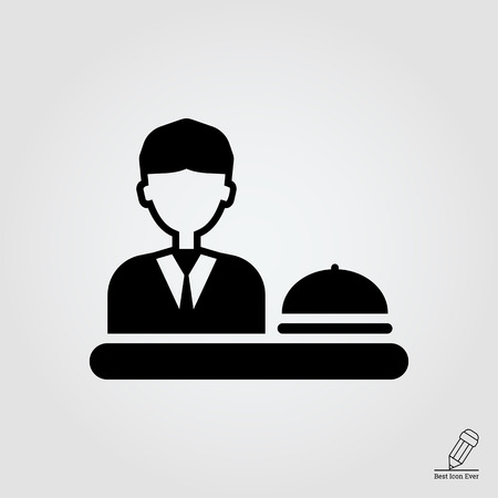 Icon of man silhouette sitting at table with clocheのイラスト素材