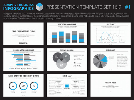 Set of editable infographic presentation templates with graphs and charts on white backgroundのイラスト素材