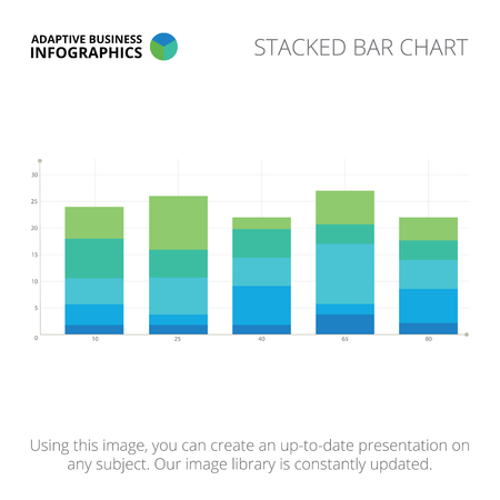 Editable infographic template of stacked bar chart, blue and green versionのイラスト素材